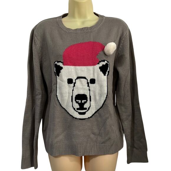 Forever 21 NWT Gray Polar Bear size Medium Ugly Christmas Sweater Holiday - Picture 1 of 8